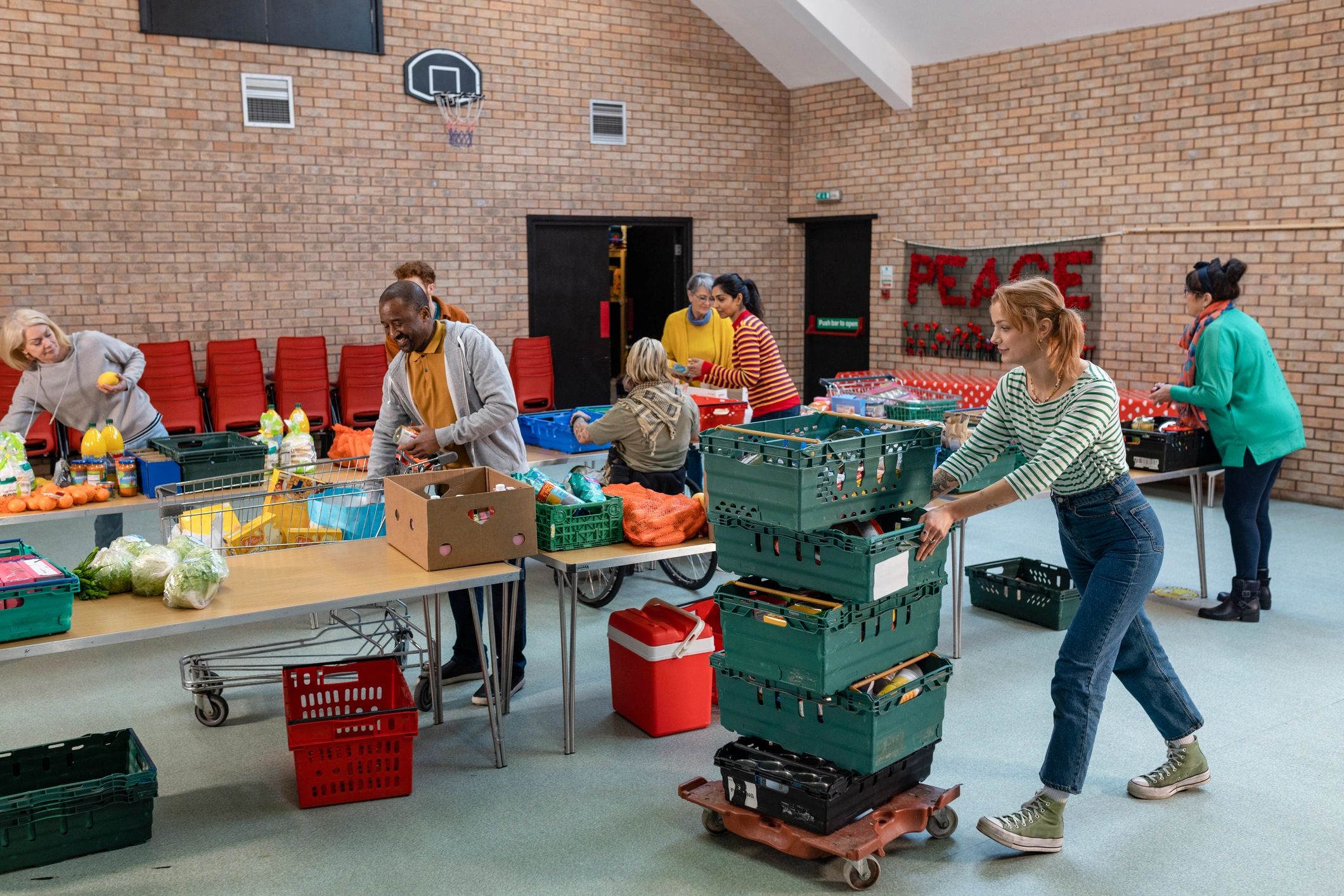 Community volunteers organizing support activities